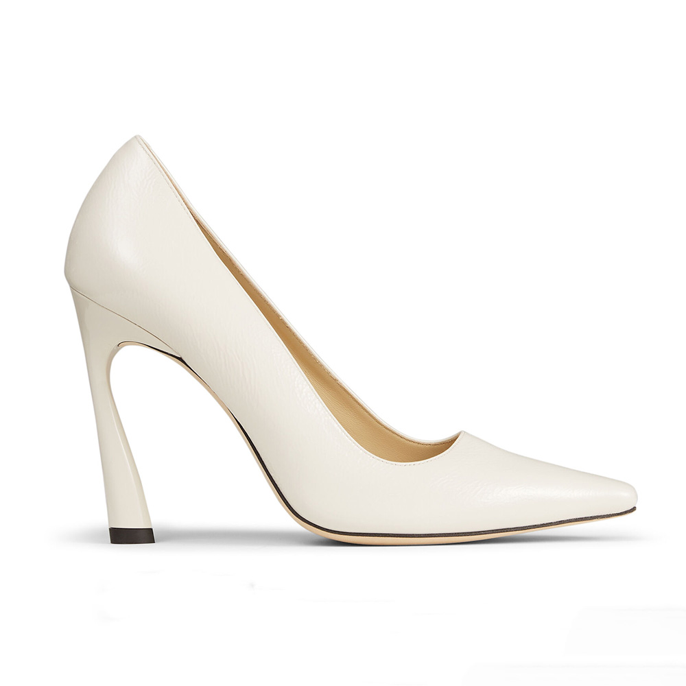 Front angle of Jimmy Choo Women Brittany 100 White Naplack Pumps