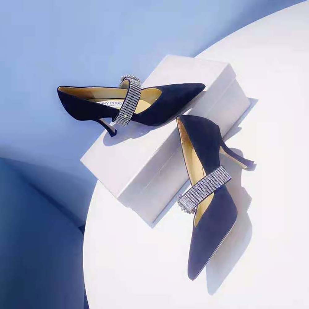 Jimmy Choo Women Kari 90 Black Suede Pumps with Crystal-Embellished Strap - image 7