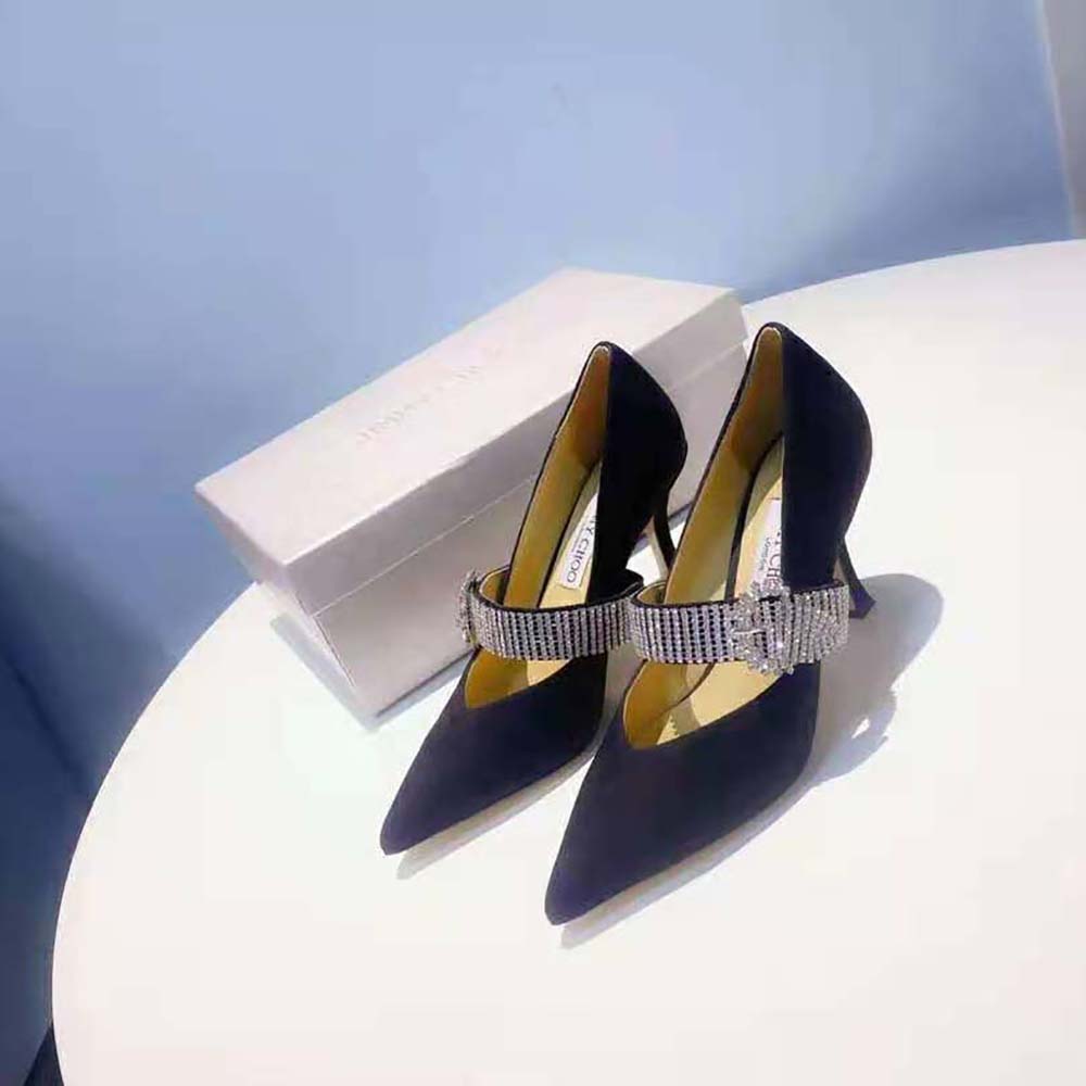 Jimmy Choo Women Kari 90 Black Suede Pumps with Crystal-Embellished Strap - image 6