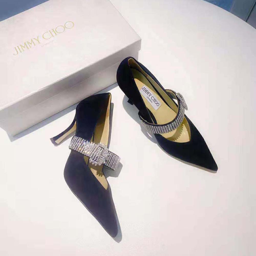 Jimmy Choo Women Kari 90 Black Suede Pumps with Crystal-Embellished Strap - image 5
