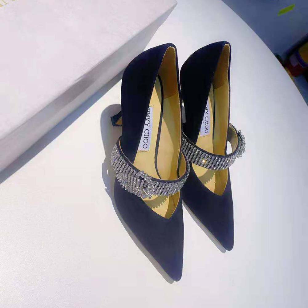 Jimmy Choo Women Kari 90 Black Suede Pumps with Crystal-Embellished Strap - image 4
