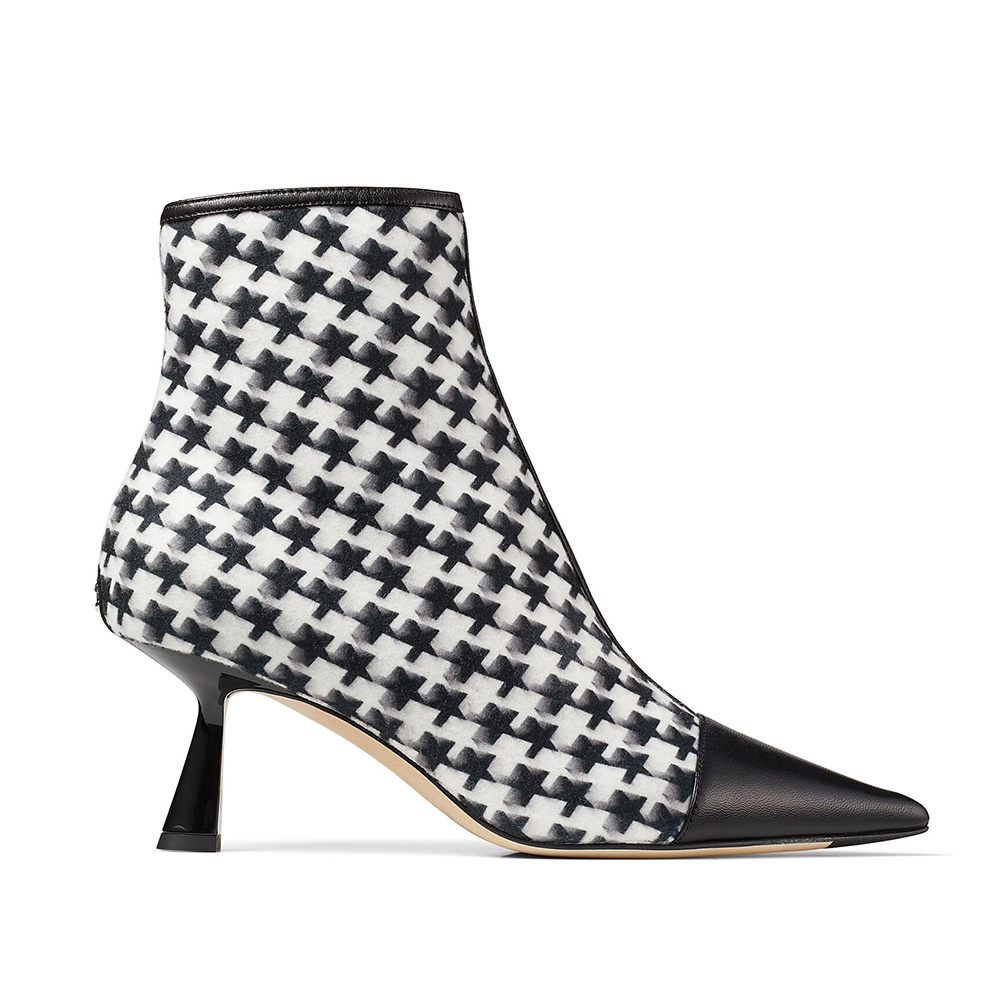 Side profile of Jimmy Choo Women Kix/Z 65 black nappa and wool boots