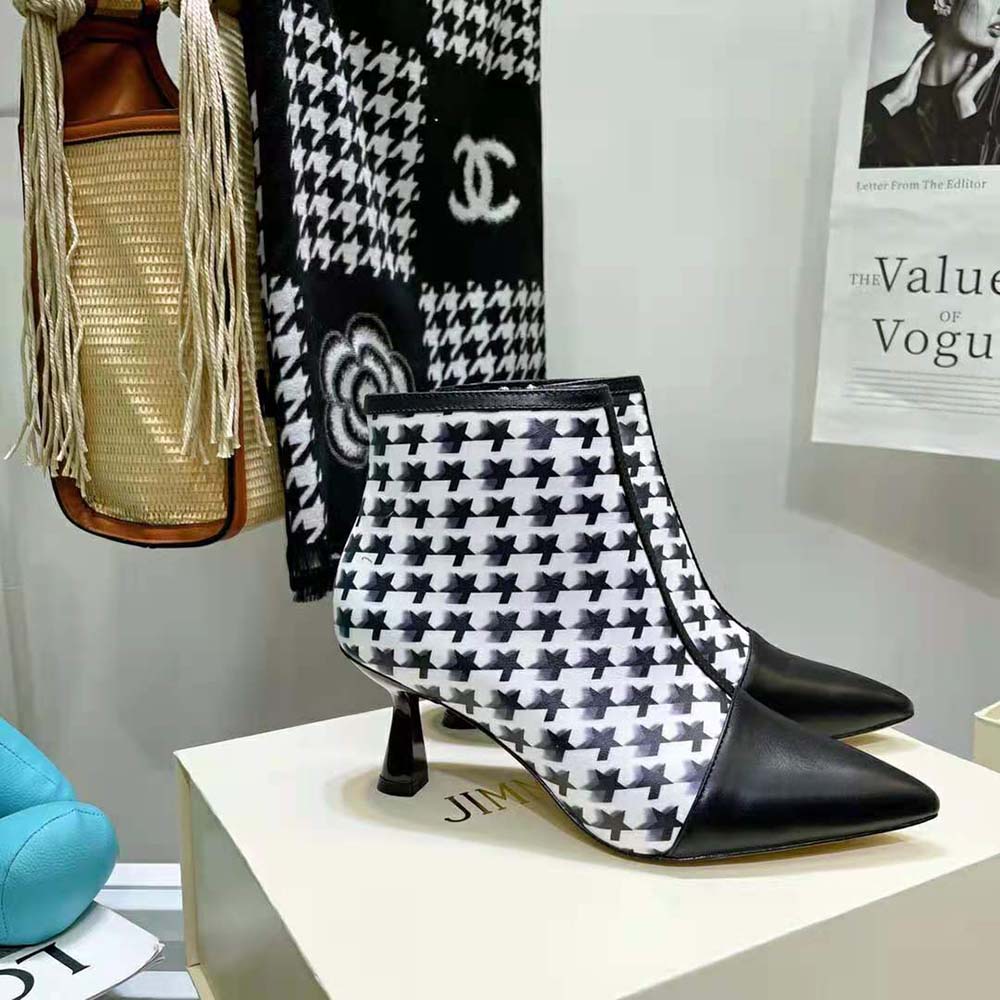 Jimmy Choo Women Kix/Z 65 Black Nappa and Latte and Black Star Houndstooth Printed Wool Ankle Boots - image 7