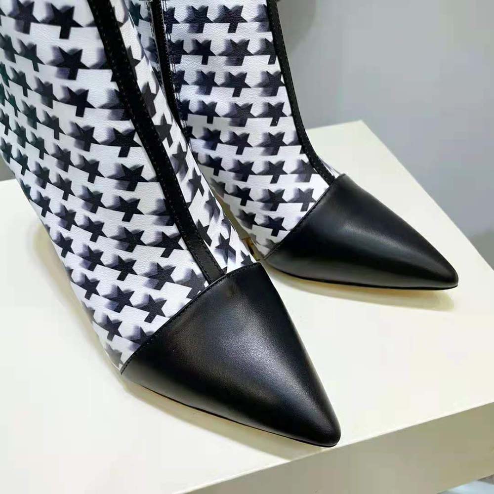 Jimmy Choo Women Kix/Z 65 Black Nappa and Latte and Black Star Houndstooth Printed Wool Ankle Boots - image 9
