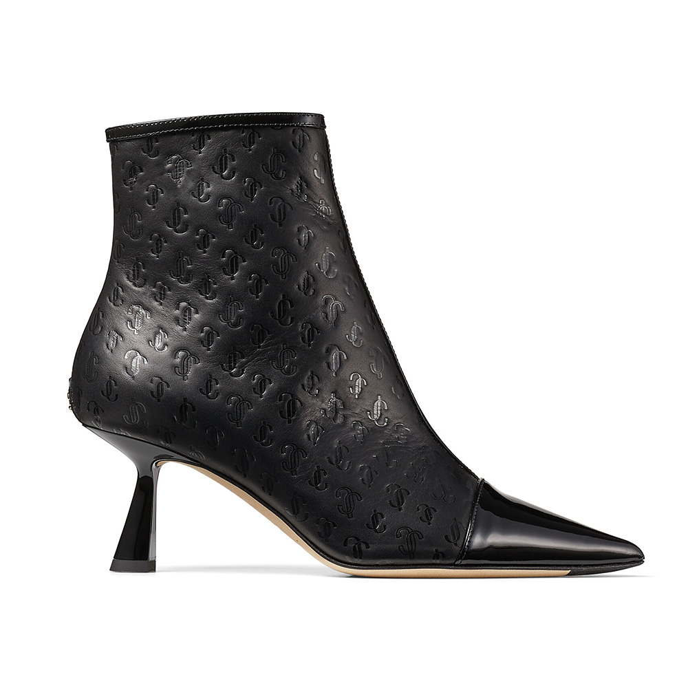 Front angle of Jimmy Choo Women Kix/Z 65 Black Patent Ankle Boots