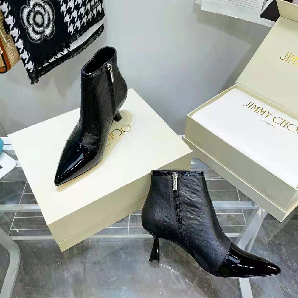 Jimmy Choo Women Kix/Z 65 Black Patent and JC Monogram Leather Ankle Boots - image 6