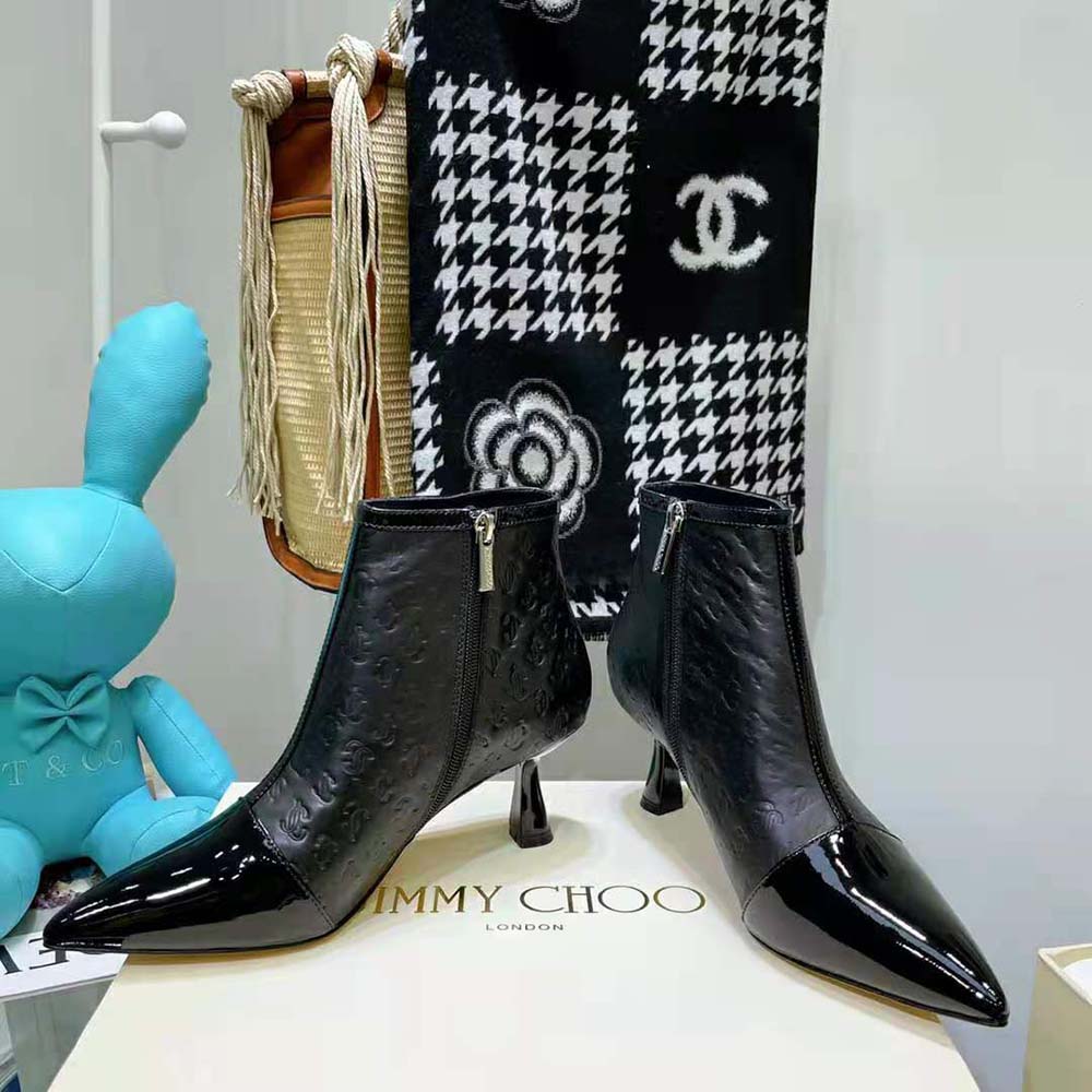 Jimmy Choo Women Kix/Z 65 Black Patent and JC Monogram Leather Ankle Boots - image 7