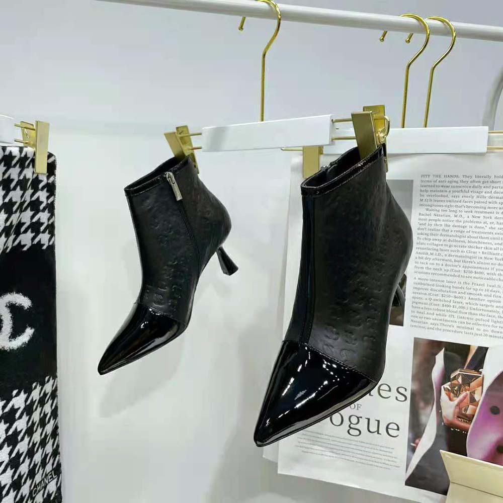 Jimmy Choo Women Kix/Z 65 Black Patent and JC Monogram Leather Ankle Boots - image 4