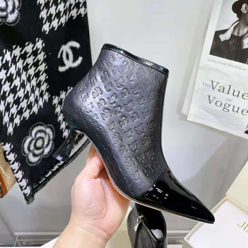 Jimmy Choo Women Kix/Z 65 Black Patent and JC Monogram Leather Ankle Boots - image 10