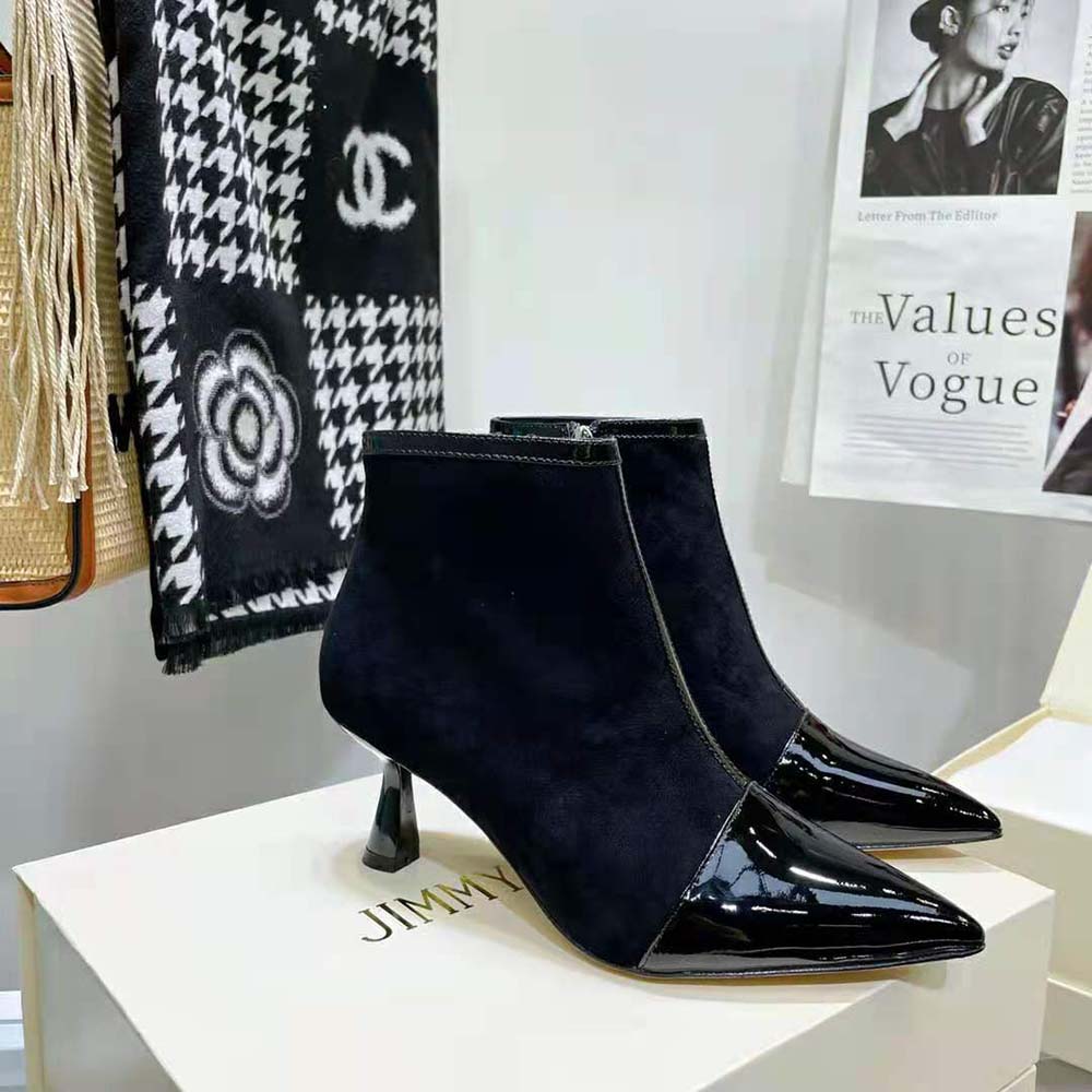 Back angle showing stiletto heel and silhouette of Jimmy Choo Kix/Z 65 boots