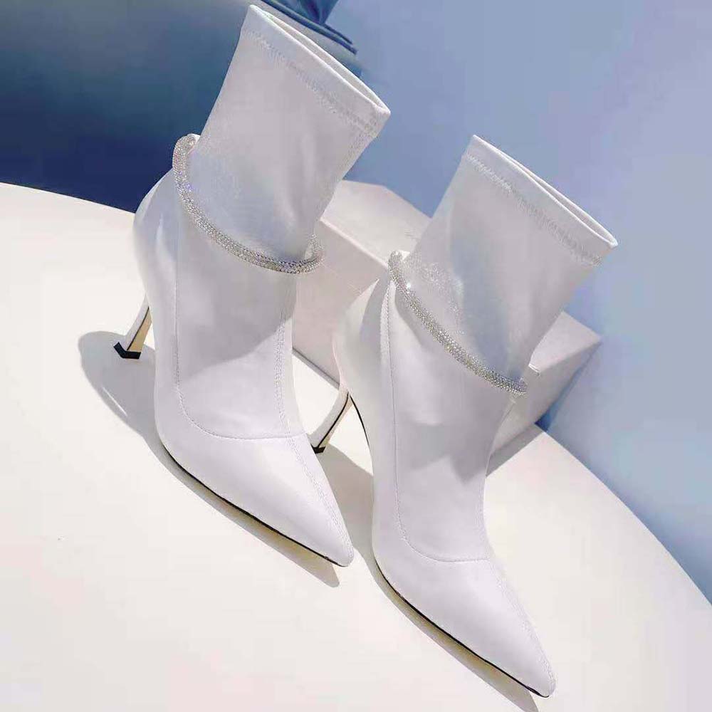 Jimmy Choo Women Leroy 90 Latte Stretch Bonded Fabric Sock Boots with Crystal Embellishment - image 8