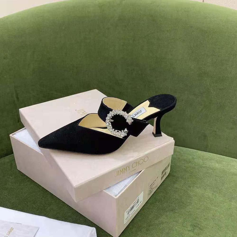 Jimmy Choo Women Marta 70 Black Suede Mules with Crystal Buckle - image 5