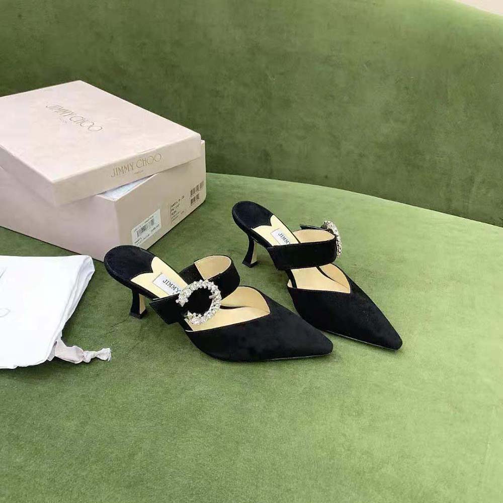 Top view showing sleek black suede on Jimmy Choo Women Marta 70 Mules