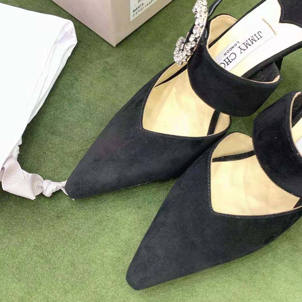 Jimmy Choo Women Marta 70 Black Suede Mules with Crystal Buckle - image 10