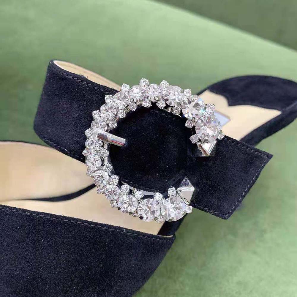 Jimmy Choo Women Marta 70 Black Suede Mules with Crystal Buckle - image 8