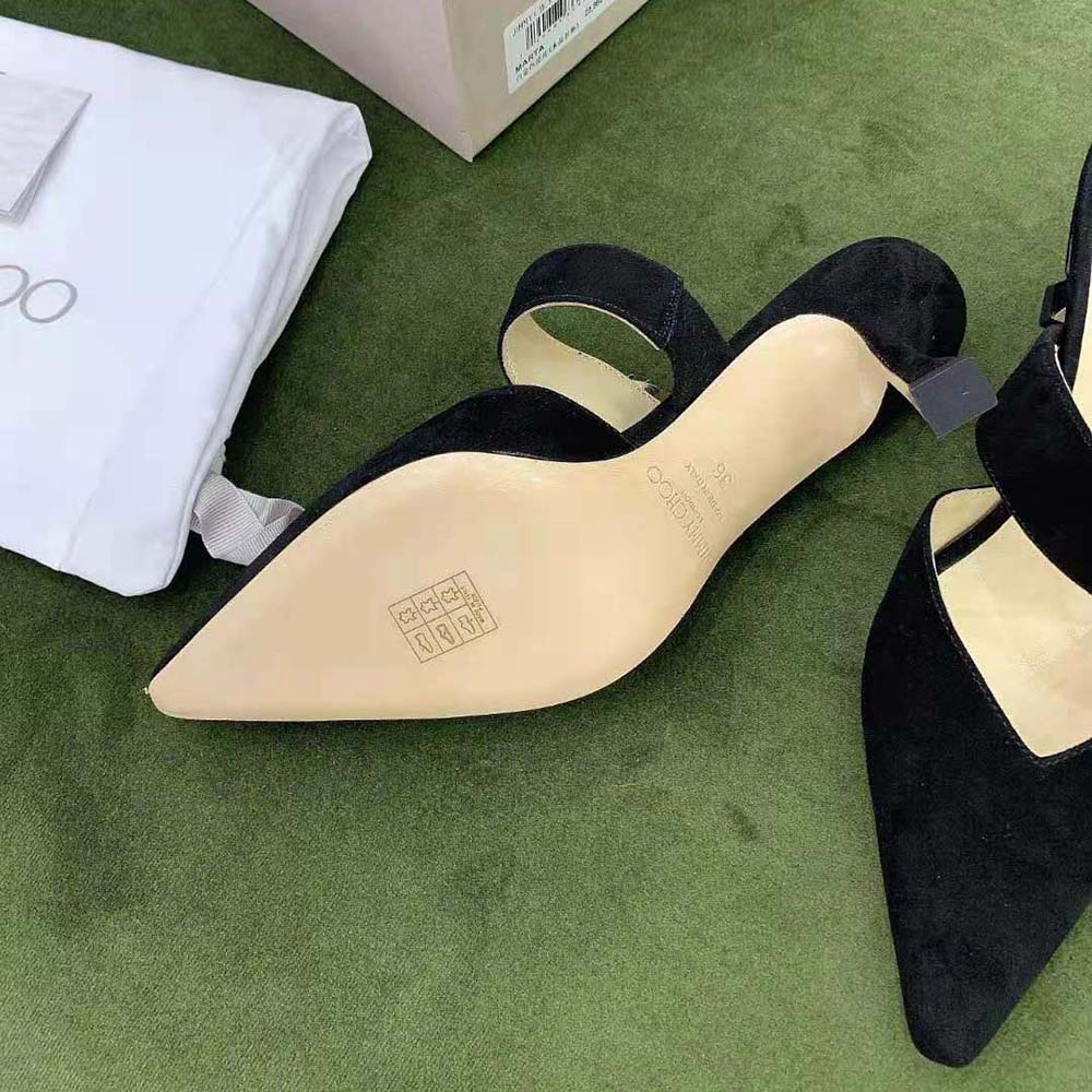 Jimmy Choo Women Marta 70 Black Suede Mules with Crystal Buckle - image 7