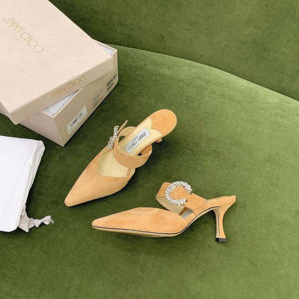 Jimmy Choo Women Marta 70 Caramel Suede Mules with Crystal Buckle - image 4