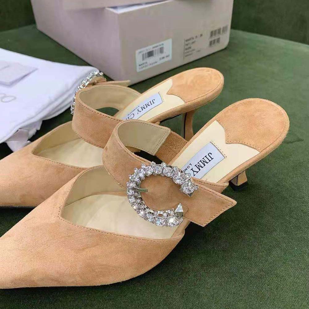 Jimmy Choo Women Marta 70 Caramel Suede Mules with Crystal Buckle - image 9