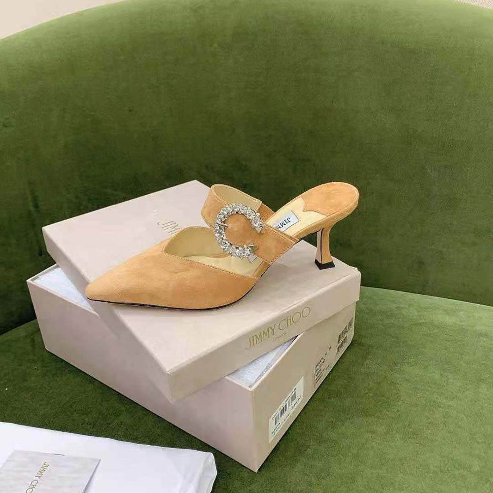 Jimmy Choo Women Marta 70 Caramel Suede Mules with Crystal Buckle - image 5