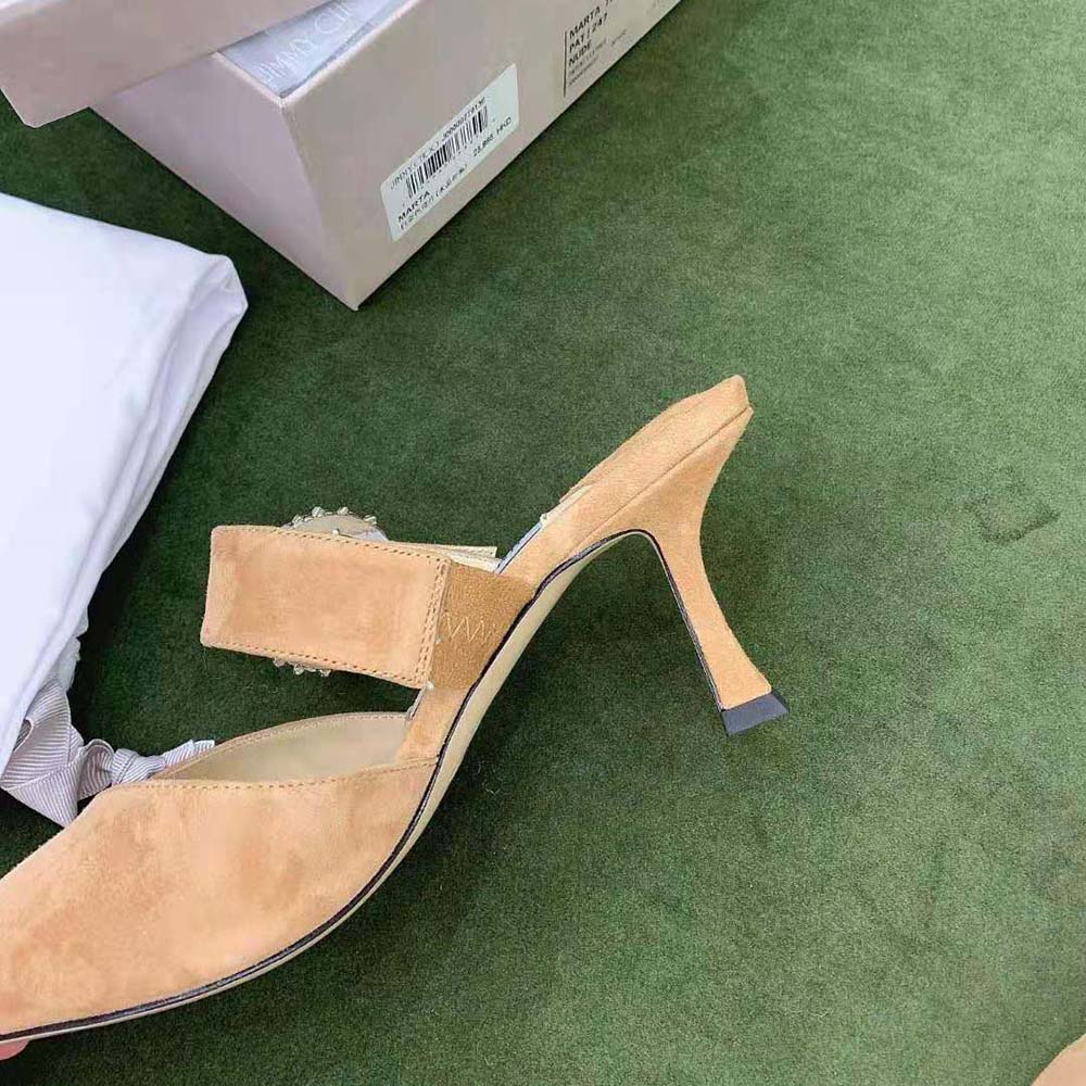 Jimmy Choo Women Marta 70 Caramel Suede Mules with Crystal Buckle - image 7
