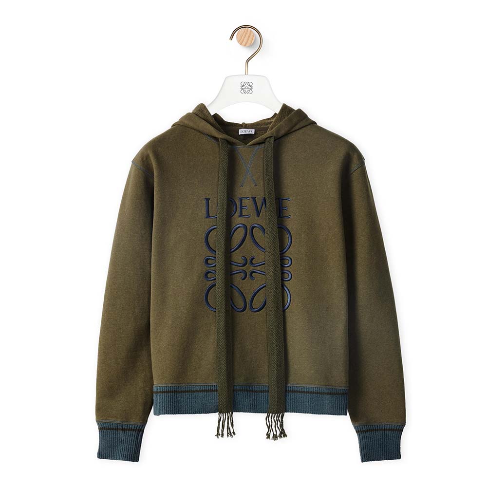 Front view of Loewe Women Anagram Hoodie in Cotton-Green