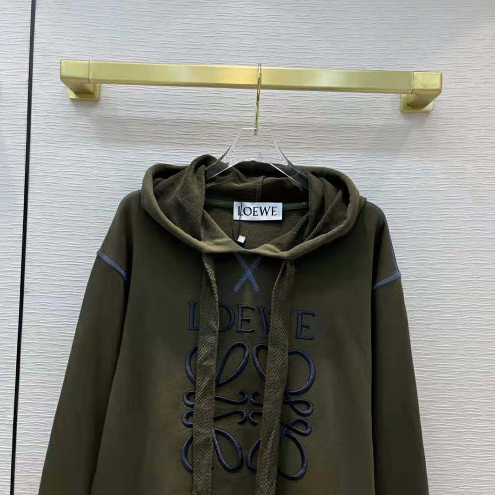 Loewe Women Anagram Hoodie in Cotton-Green - image 4