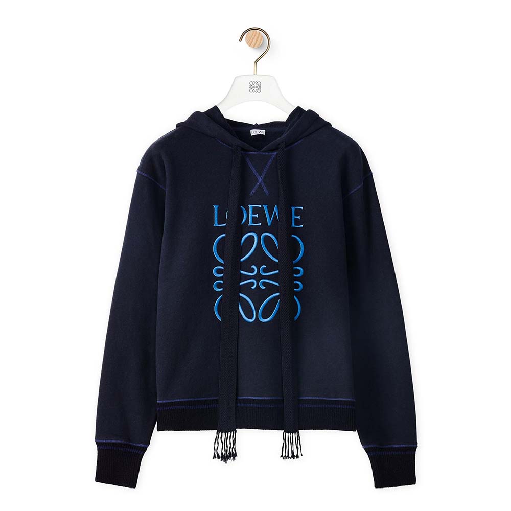 Front view of Loewe Women Anagram Hoodie in Cotton-Navy
