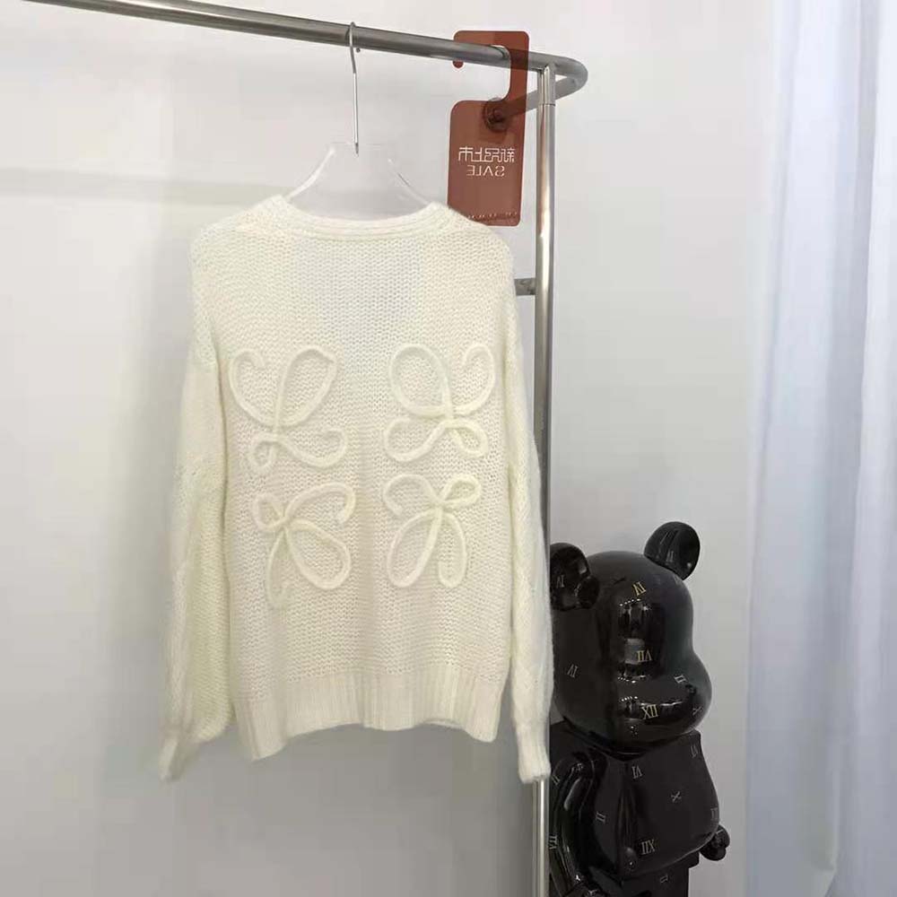 Side profile showing relaxed fit of Loewe Women Anagram Knitted Cardigan