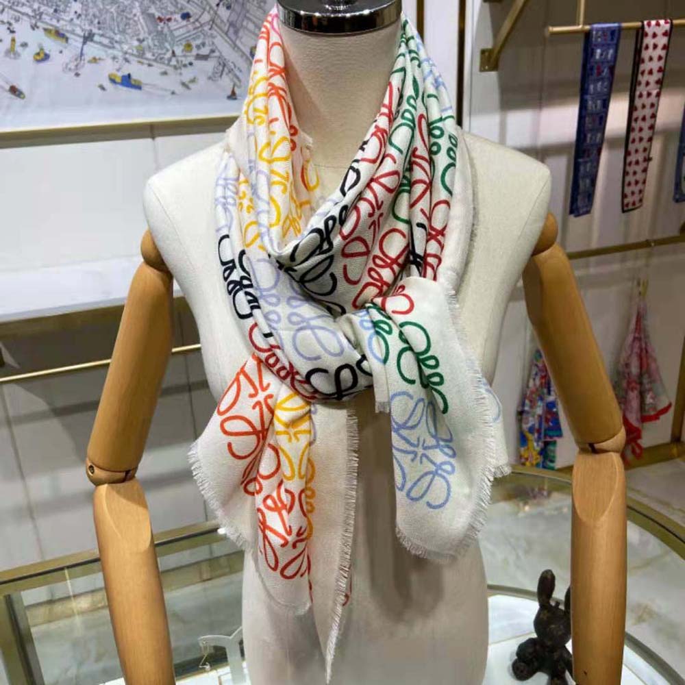 Loewe Women Anagram Lines Scarf draped elegantly on mannequin
