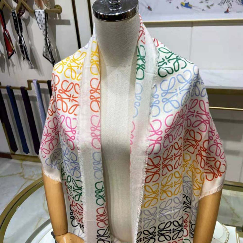 Loewe Women Anagram Lines Scarf in Wool and Cashmere-White - image 4