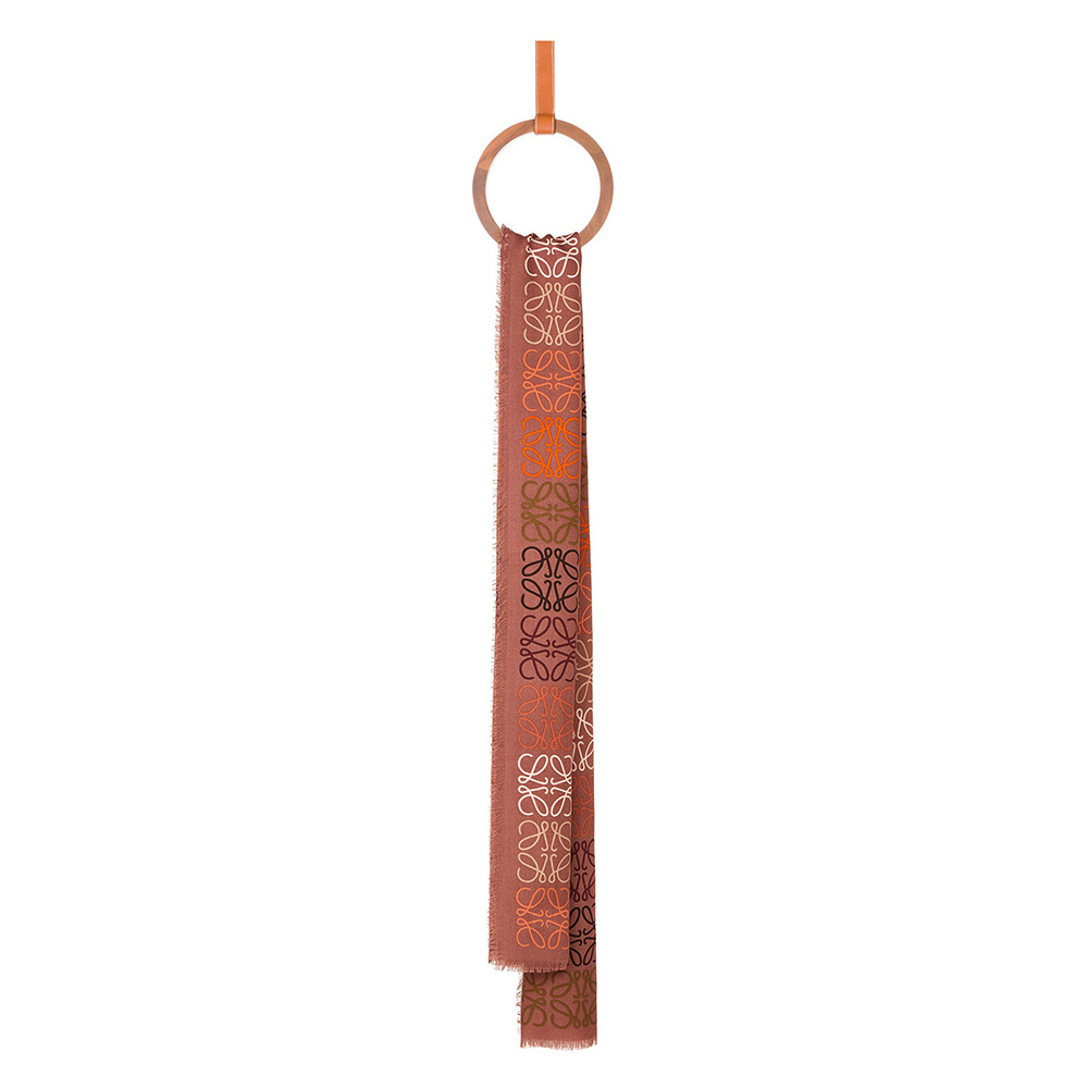 Front view of Loewe Women Anagram Lines Scarf in vibrant orange