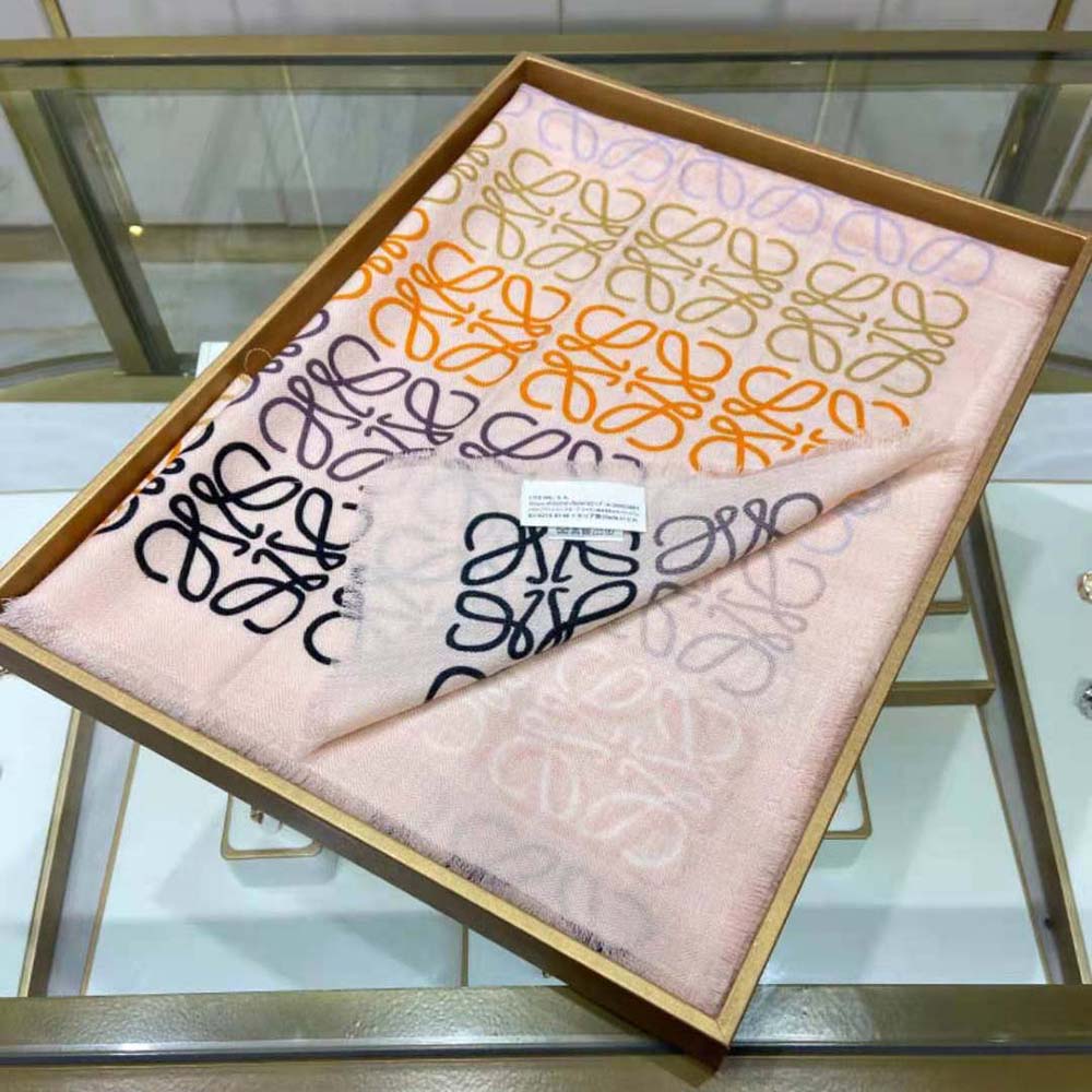 Loewe Women Anagram Lines Scarf in Wool and Cashmere-White - image 5