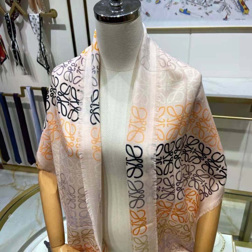 Loewe Women Anagram Lines Scarf in Wool and Cashmere-White - image 4