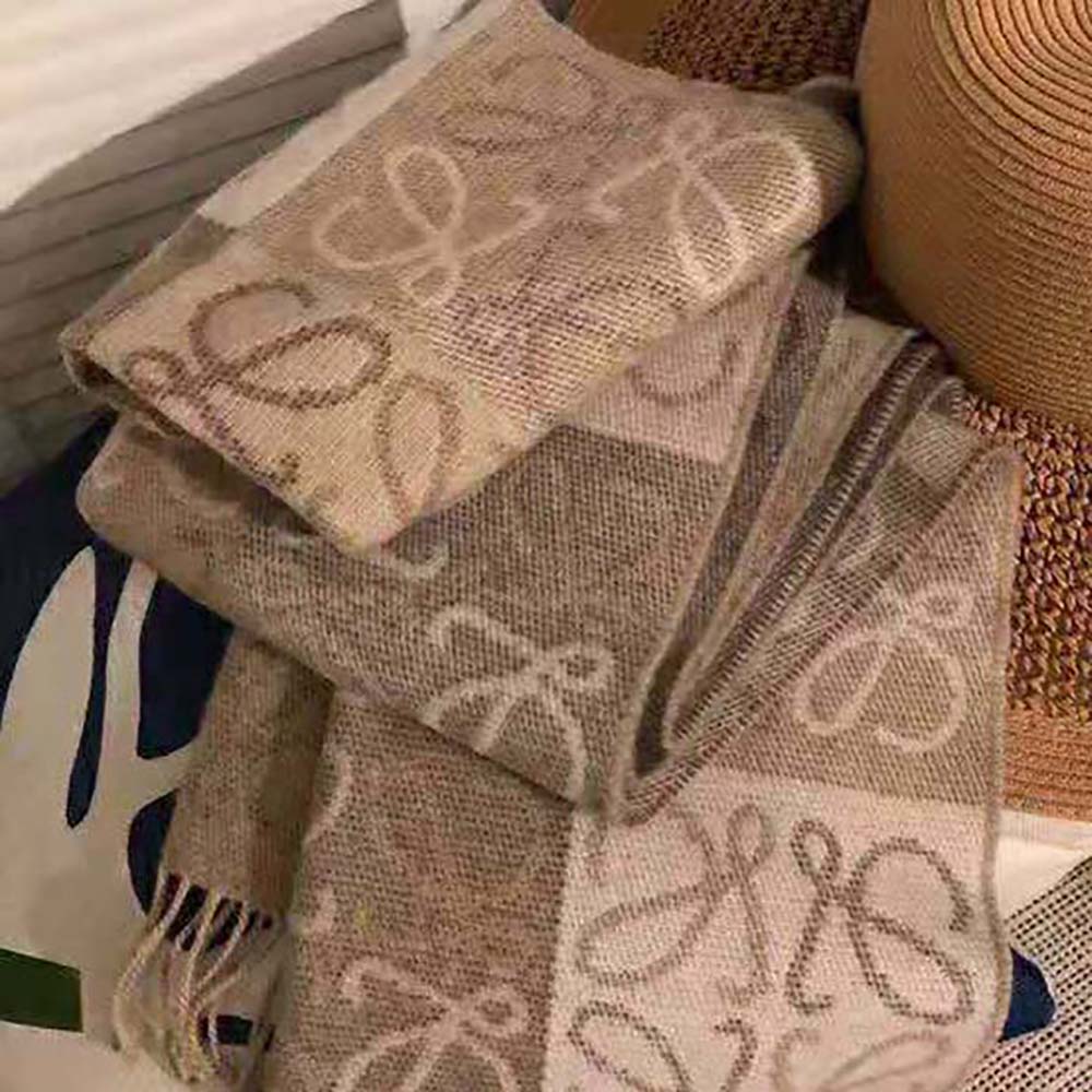 Loewe Women Anagram Scarf in Wool and Cashmere-Beige - image 4