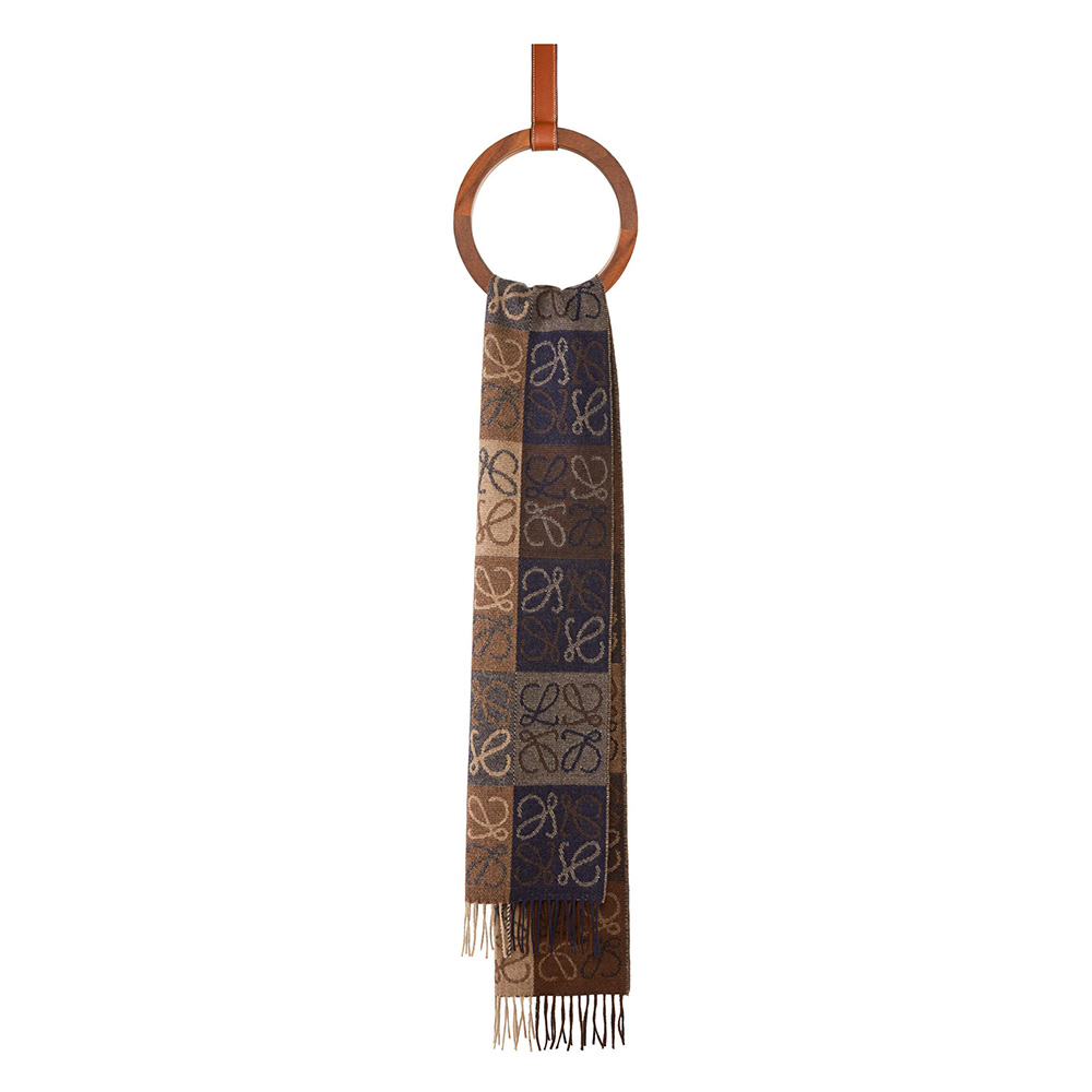 Front view of Loewe Women Anagram Scarf in Wool and Cashmere-Navy