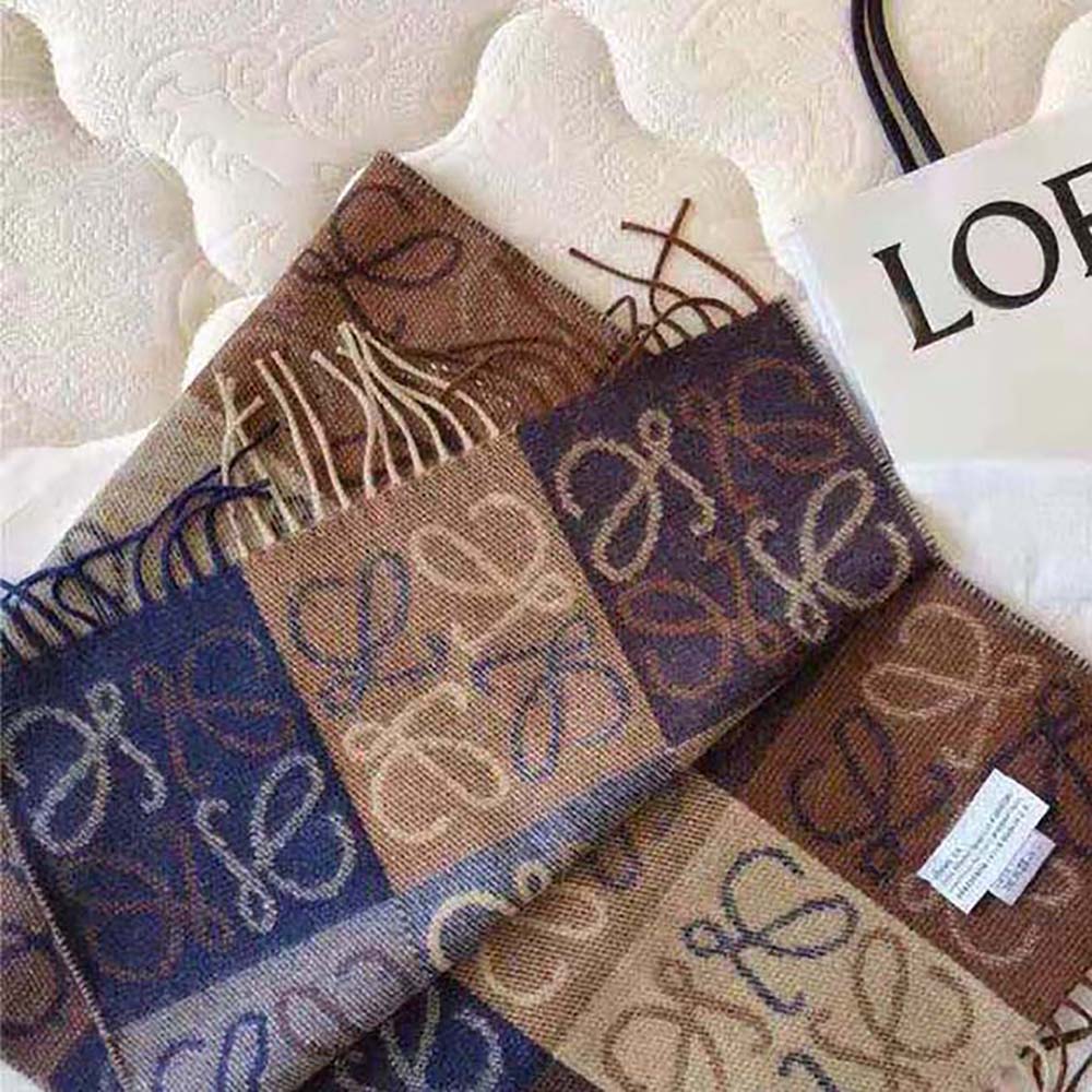 Loewe Women Anagram Scarf in Wool and Cashmere-Navy - image 6