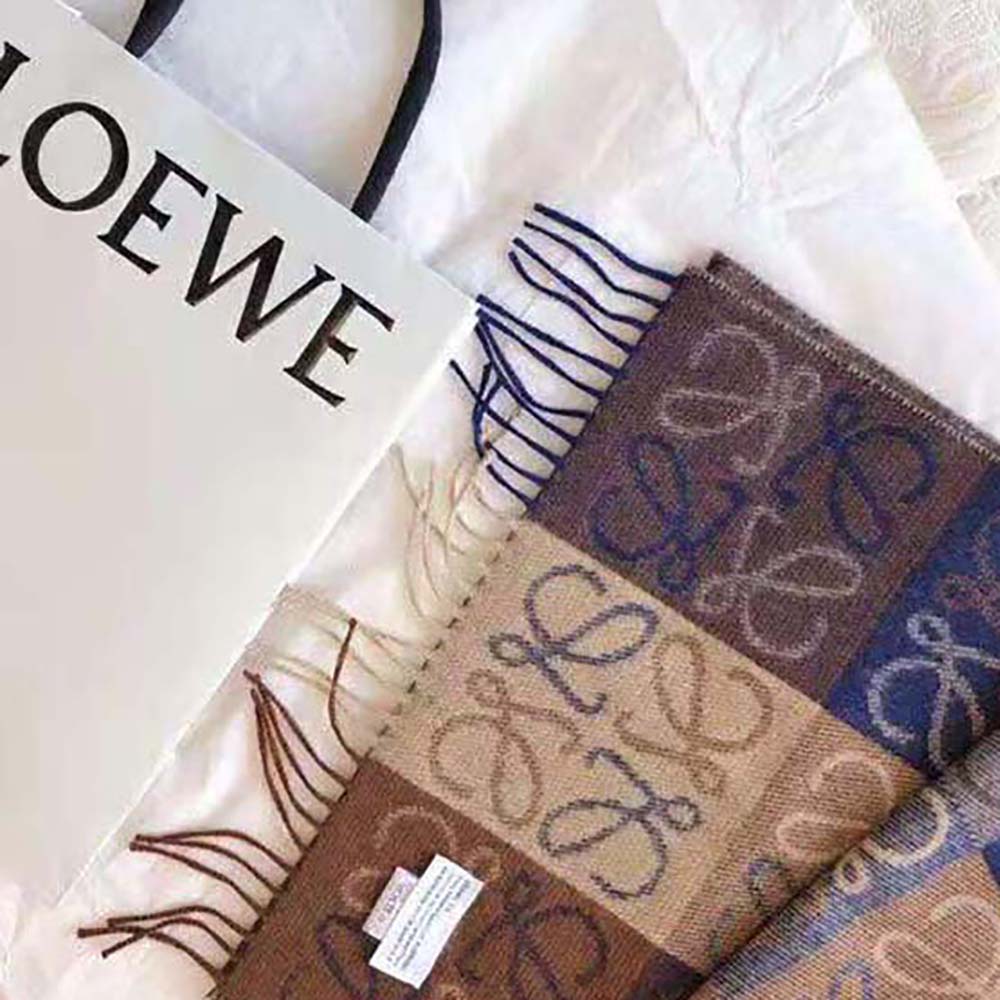 Loewe Women Anagram Scarf in Wool and Cashmere-Navy - image 5