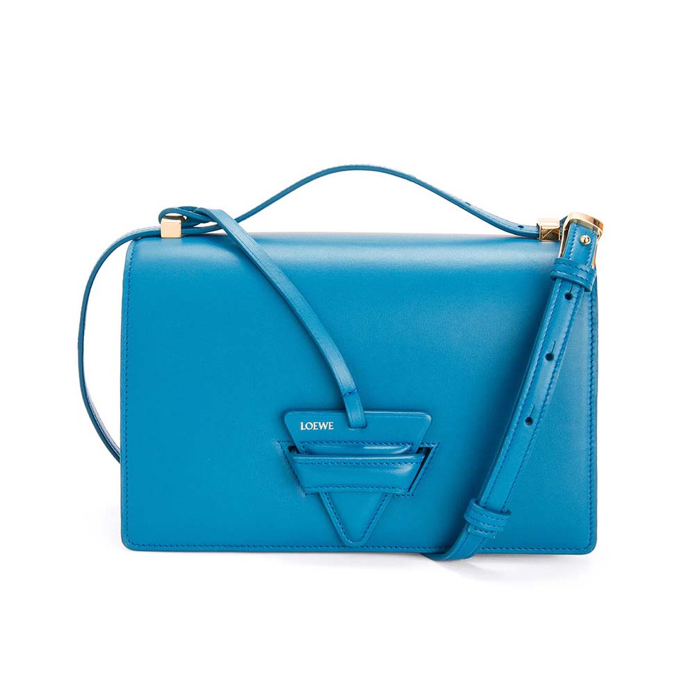 Front view of Loewe Women Barcelona Bag in Silk Calfskin-Blue