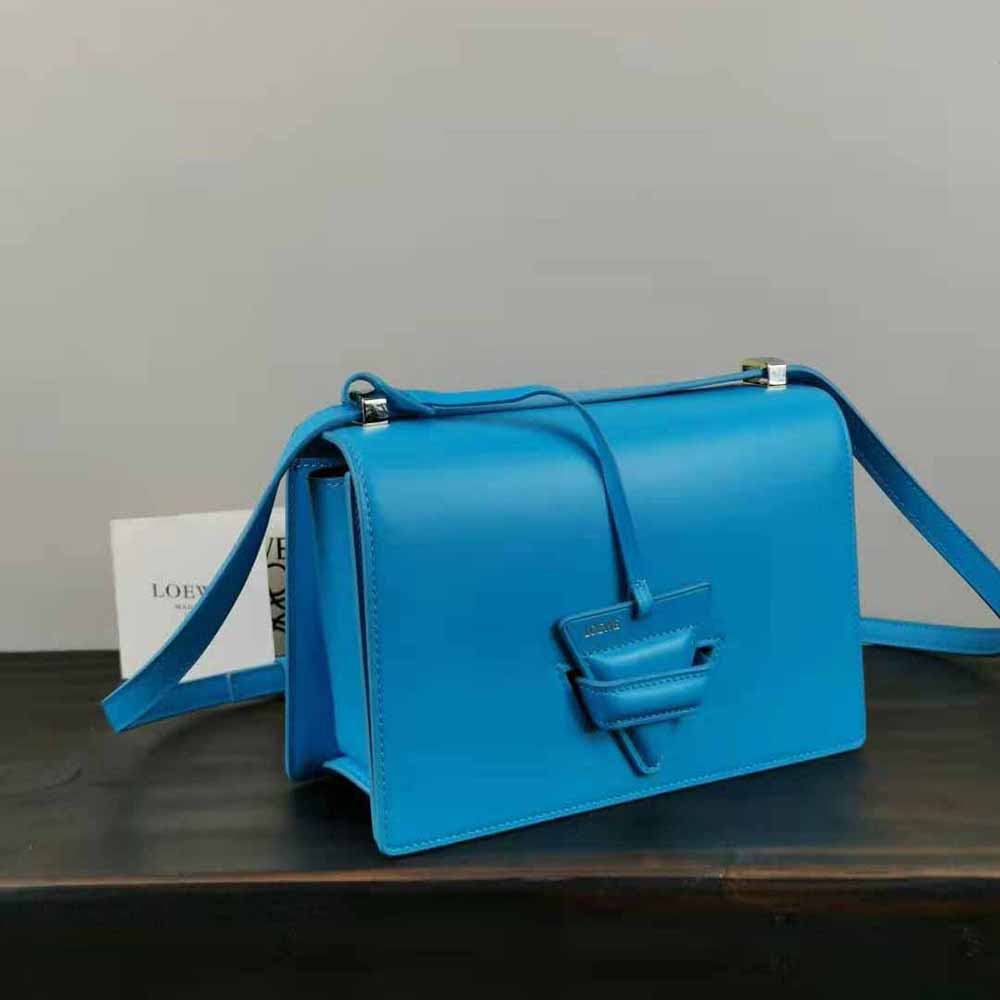 Side profile showing silhouette of Loewe Women Barcelona Bag in blue