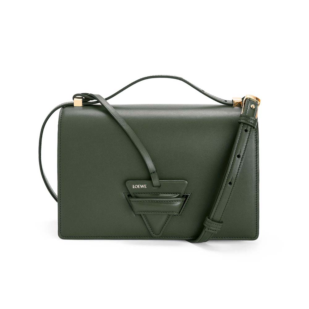 Front angle of Loewe Women Barcelona Bag in Silk Calfskin-Green