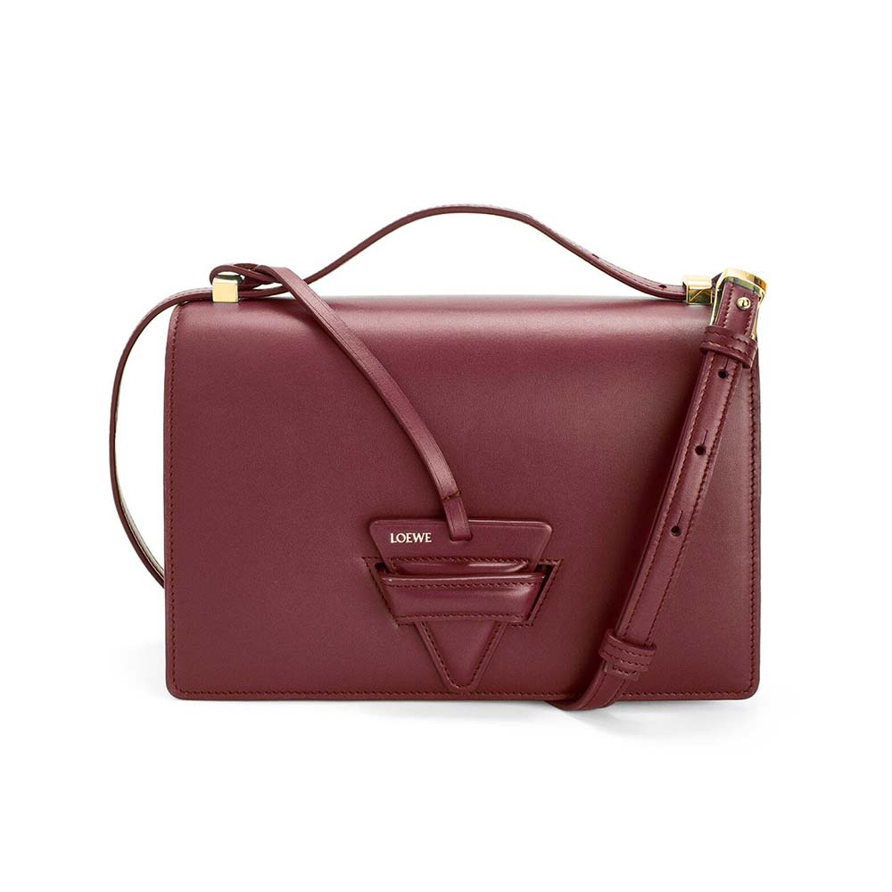 Front view of Loewe Women Barcelona Bag in Silk Calfskin-Maroon