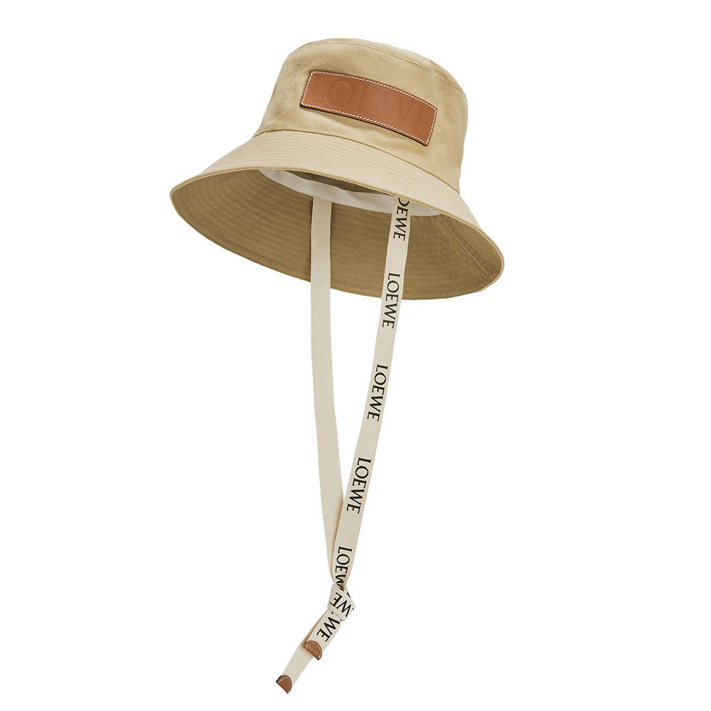 Front view of Loewe Women Fisherman Hat in beige canvas and calfskin