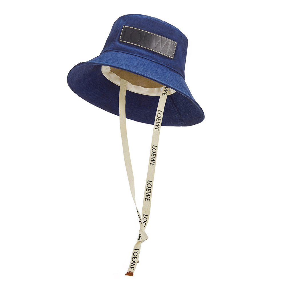 Front view of Loewe Women Fisherman Hat in Canvas and Calfskin-Navy