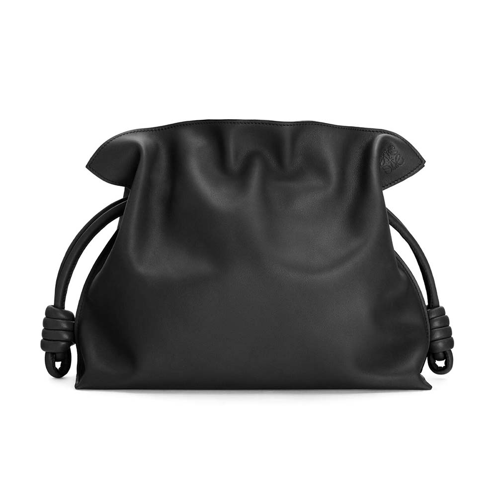 Front view of Loewe Women Flamenco Clutch in black nappa calfskin