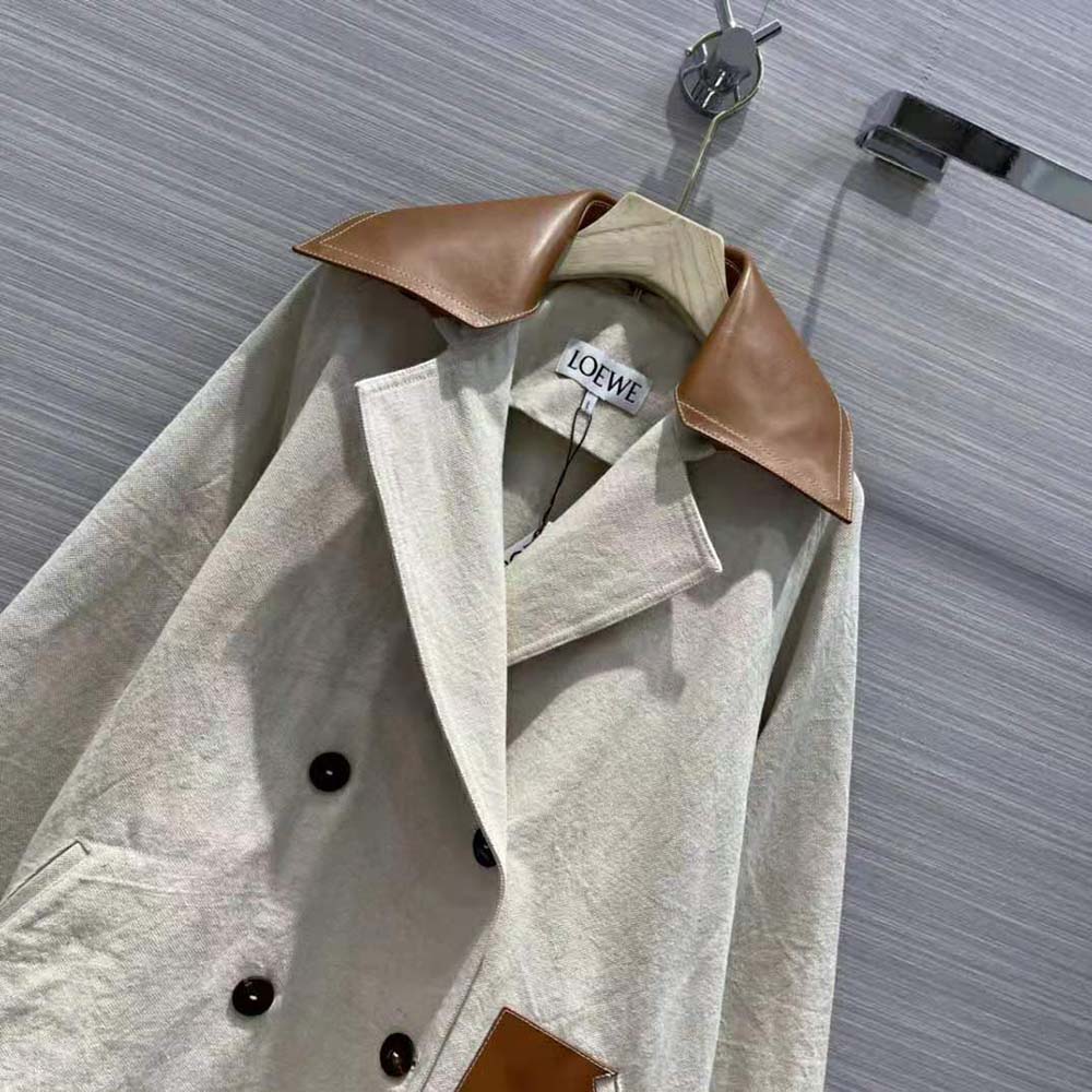 Loewe Women Trapeze Peacoat in Cotton and Linen - image 5