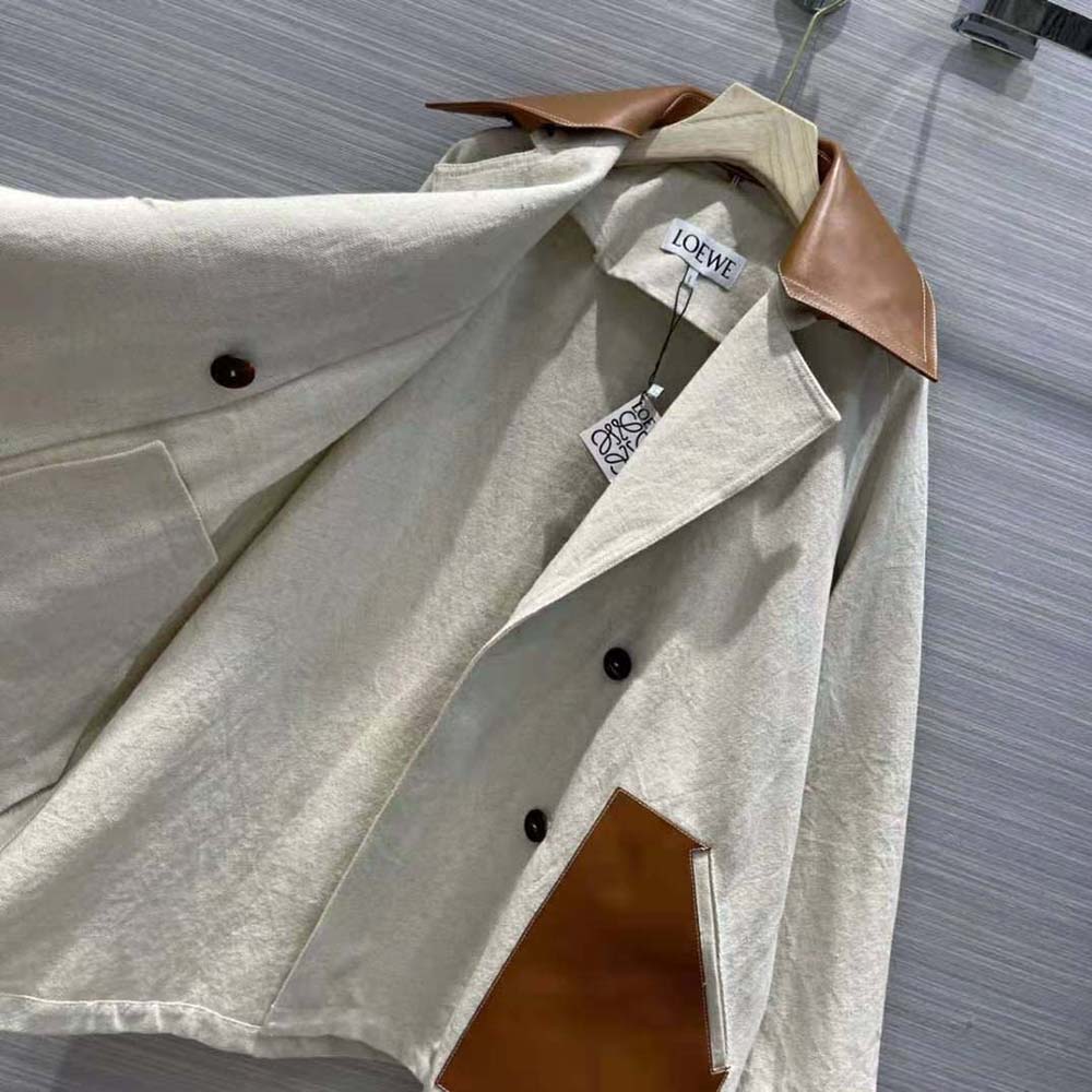 Loewe Women Trapeze Peacoat in Cotton and Linen - image 4