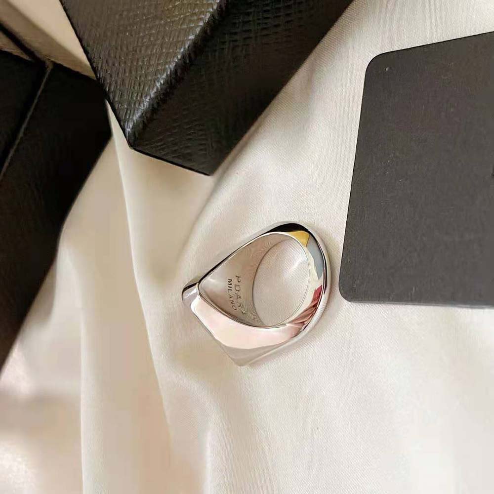 Prada Women 925 Sterling Silver with Enamel Symbole Ring - image 8