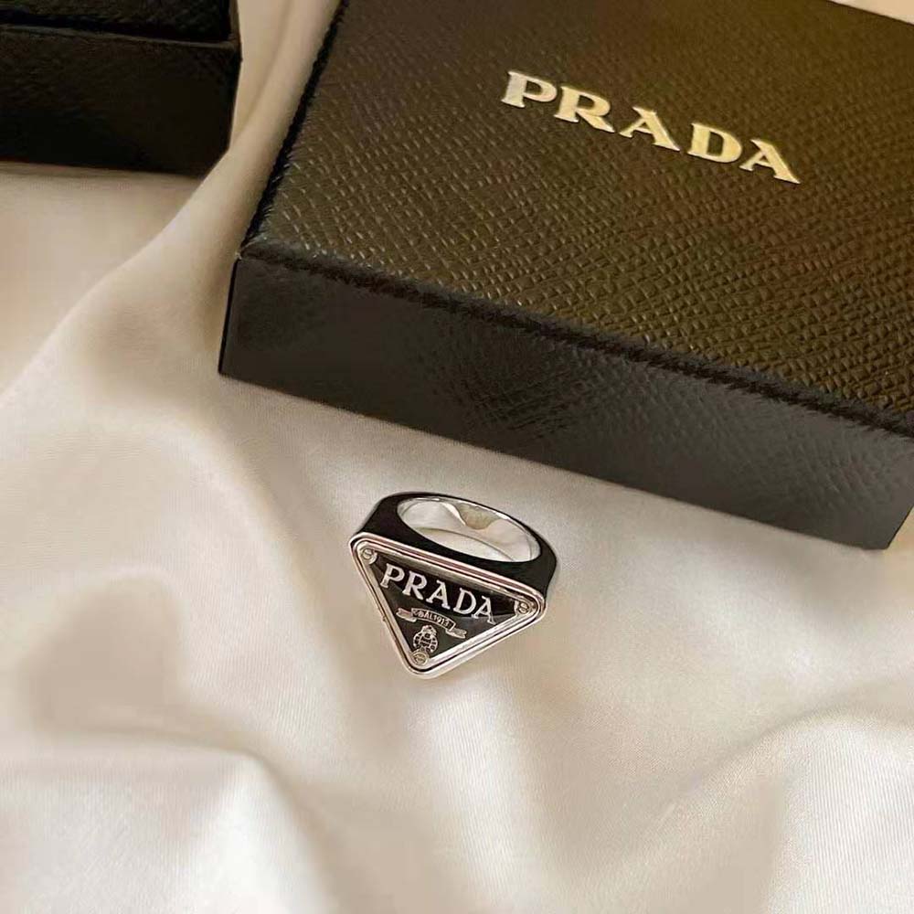 Prada Women 925 Sterling Silver with Enamel Symbole Ring - image 7