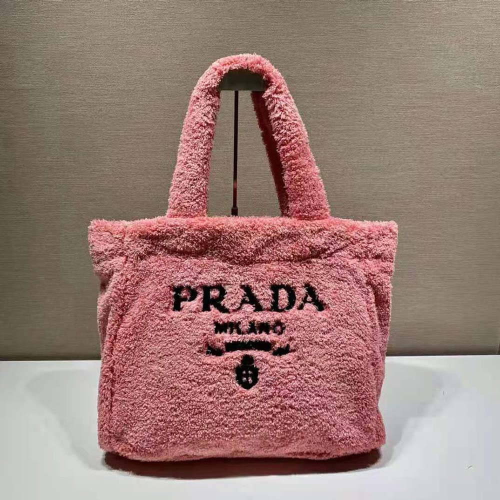 Prada Women Enameled Metal Triangle Logo Terry Tote Bag-Pink - image 4