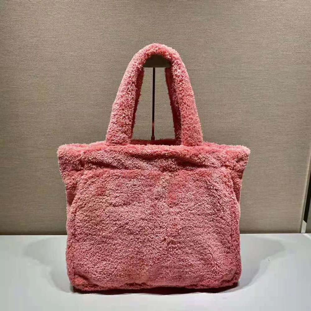 Prada Women Enameled Metal Triangle Logo Terry Tote Bag-Pink - image 5